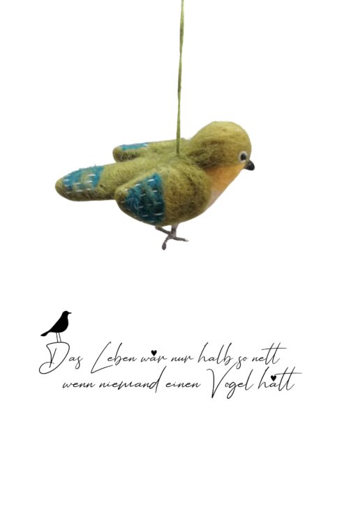 Filz Anhänger Vogel grün-gelb